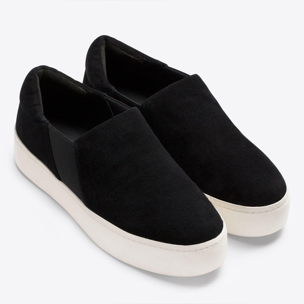Vince Black Slip-On Loafers with White Trim